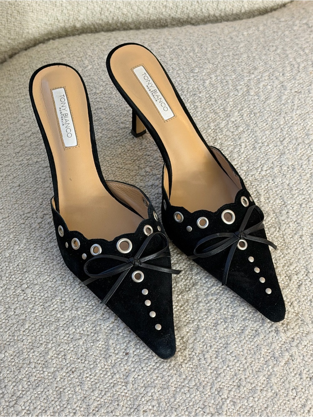 TONY BIANCO Black Suede Pointed Toe Mule Heels - Picture 5 of 10
